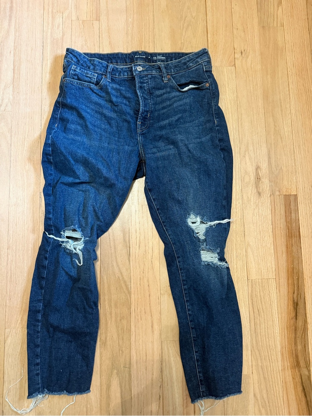 Old Navy women’s  Dark Blue Slim Straight Ripped Jeans